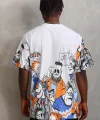 Unisex Oversize Baskılı Bisiklet Yaka T-Shirt - Beyaz