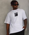 Unisex Oversize Baskılı Bisiklet Yaka T-Shirt - Beyaz
