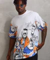 Unisex Oversize Baskılı Bisiklet Yaka T-Shirt - Beyaz