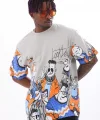 Unisex Oversize Baskılı Bisiklet Yaka T-Shirt - Gri