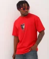 Unisex Oversize Baskılı Bisiklet Yaka T-Shirt - Kırmızı