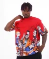 Unisex Oversize Baskılı Bisiklet Yaka T-Shirt - Kırmızı