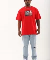 Unisex Oversize Baskılı Bisiklet Yaka T-Shirt - Kırmızı