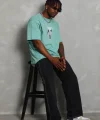 Unisex Oversize Baskılı Bisiklet Yaka T-Shirt - Mint Yeşili