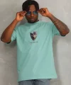 Unisex Oversize Baskılı Bisiklet Yaka T-Shirt - Mint Yeşili