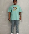 Unisex Oversize Baskılı Bisiklet Yaka T-Shirt - Mint Yeşili