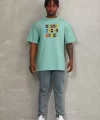 Unisex Oversize Baskılı Bisiklet Yaka T-Shirt - Mint Yeşili