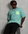 Unisex Oversize Baskılı Bisiklet Yaka T-Shirt - Mint Yeşili