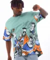Unisex Oversize Baskılı Bisiklet Yaka T-Shirt - Mint Yeşili