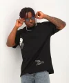 Unisex Oversize Baskılı Bisiklet Yaka T-Shirt - Siyah