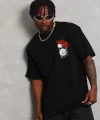 Unisex Oversize Baskılı Bisiklet Yaka T-Shirt - Siyah