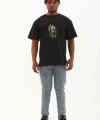 Unisex Oversize Baskılı Bisiklet Yaka T-Shirt - Siyah