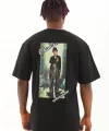 Unisex Oversize Baskılı Bisiklet Yaka T-Shirt - Siyah
