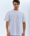 Unisex Oversize Düz Bisiklet Yaka T-Shirt - Beyaz
