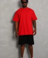 Unisex Oversize Düz Bisiklet Yaka T-Shirt - Kırmızı