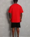 Unisex Oversize Düz Bisiklet Yaka T-Shirt - Kırmızı