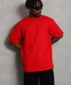 Unisex Oversize Düz Bisiklet Yaka T-Shirt - Kırmızı