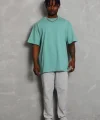 Unisex Oversize Düz Bisiklet Yaka T-Shirt - Mint Yeşili