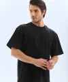 Unisex Oversize Düz Bisiklet Yaka T-Shirt - Siyah
