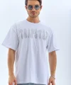 Unisex Oversize Taşlı Bisiklet Yaka T-Shirt - Beyaz