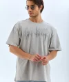Unisex Oversize Taşlı Bisiklet Yaka T-Shirt - Gri