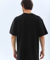 Unisex Oversize Taşlı Bisiklet Yaka T-Shirt - Siyah