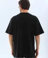 Unisex Oversize Taşlı Bisiklet Yaka T-Shirt - Siyah