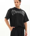 Unisex Oversize Taşlı T-Shirt - Siyah