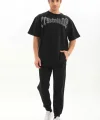 Unisex Oversize Taşlı T-Shirt - Siyah