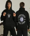Unisex Oversize Üç İplik Şardonlu Kapüşonlu Sweatshirt – All Star Ön Ve Arka Baskılı, Kanguru Cepli, Rahat Kalıp Kışlık Model - Siyah