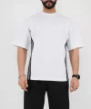 Unisex Oversize Yanları Şeritli T-Shirt - Beyaz