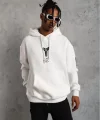 Unisex Sırt Baskılı Kapüşonlu Üç İplik Oversize Sweatshirt - Beyaz