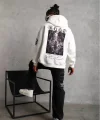 Unisex Sırt Baskılı Kapüşonlu Üç İplik Oversize Sweatshirt - Beyaz