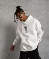 Unisex Sırt Baskılı Kapüşonlu Üç İplik Oversize Sweatshirt - Beyaz