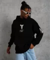 Unisex Sırt Baskılı Kapüşonlu Üç İplik Oversize Sweatshirt - Siyah
