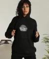 Unisex Sırt Baskılı Kapüşonlu Üç İplik Oversize Sweatshirt - Siyah