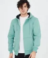 Unisex Tam Fermuarlı Kapşonlu  Hırka - Mint Yeşili