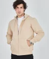 Unisex Tam Fermuarlı Kapşonlu  SweatShirt - Bej