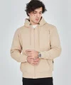 Unisex Tam Fermuarlı Kapşonlu  SweatShirt - Bej