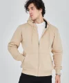 Unisex Tam Fermuarlı Kapşonlu  SweatShirt - Bej