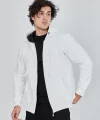Unisex Tam Fermuarlı Kapşonlu  SweatShirt - Beyaz