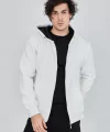 Unisex Tam Fermuarlı Kapşonlu  SweatShirt - Beyaz