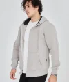 Unisex Tam Fermuarlı Kapşonlu  SweatShirt - Boyalı Gri