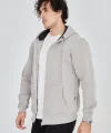 Unisex Tam Fermuarlı Kapşonlu  SweatShirt - Boyalı Gri