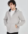 Unisex Tam Fermuarlı Kapşonlu  SweatShirt - Boyalı Gri