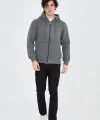 Unisex Tam Fermuarlı Kapşonlu  SweatShirt - Füme