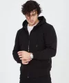 Unisex Tam Fermuarlı Kapşonlu  SweatShirt - Siyah