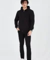 Unisex Tam Fermuarlı Kapşonlu  SweatShirt - Siyah