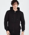 Unisex Tam Fermuarlı Kapşonlu  SweatShirt - Siyah