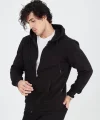 Unisex Tam Fermuarlı Kapşonlu  SweatShirt - Siyah